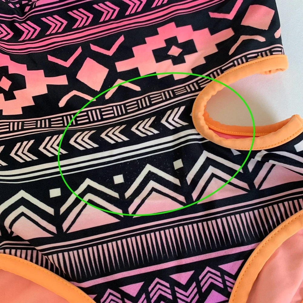 Justice One Piece Swimsuit Girls 7/8 Reversible Pink Purple Tribal Cutout Boho